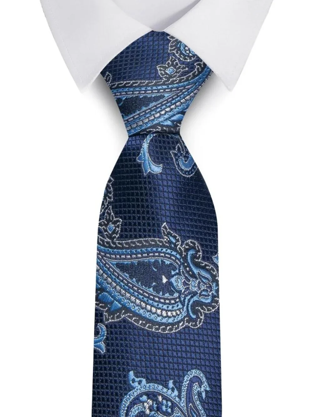 Men's Light Blue 100% Microfiber Paisley Formal Woven Silk Necktie For Business